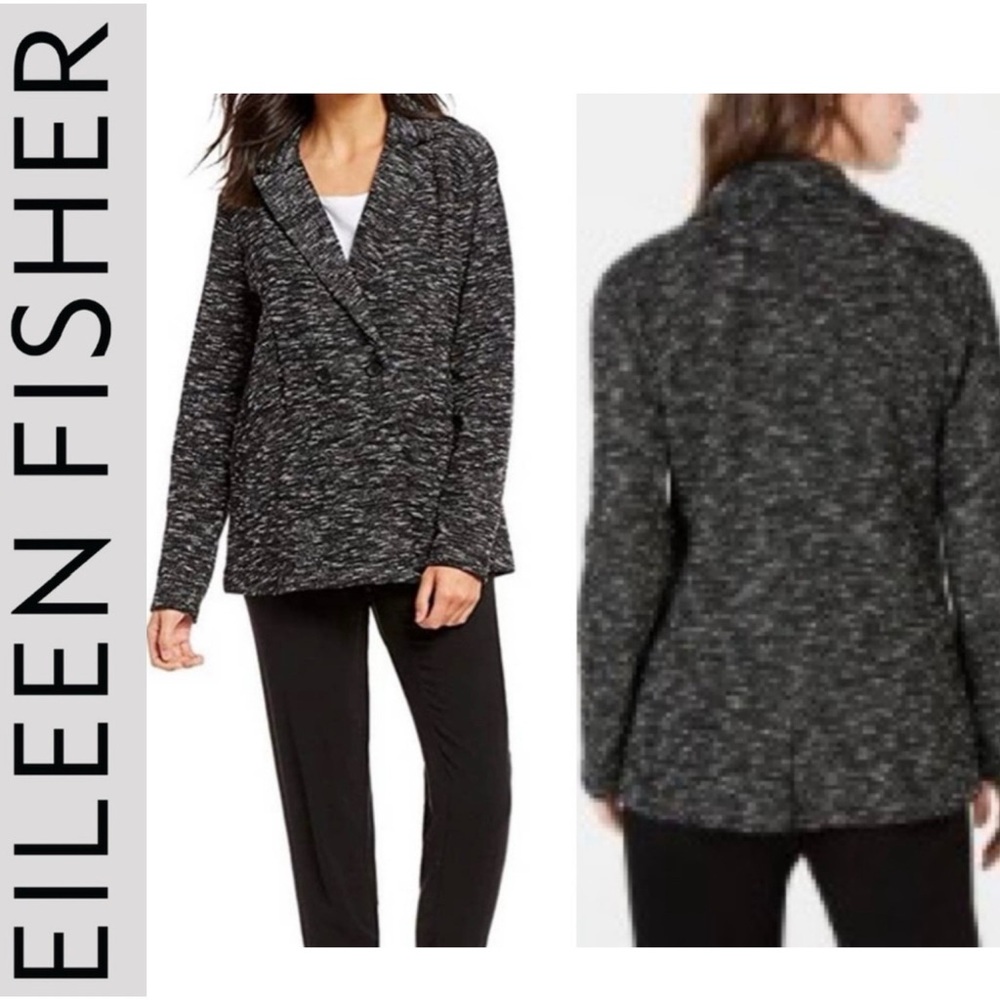 Eileen Fisher Organic Cotton Boucle  Double Breasted Sweater Blazer Minimalist